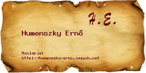 Humenszky Ernő névjegykártya