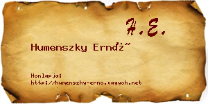 Humenszky Ernő névjegykártya